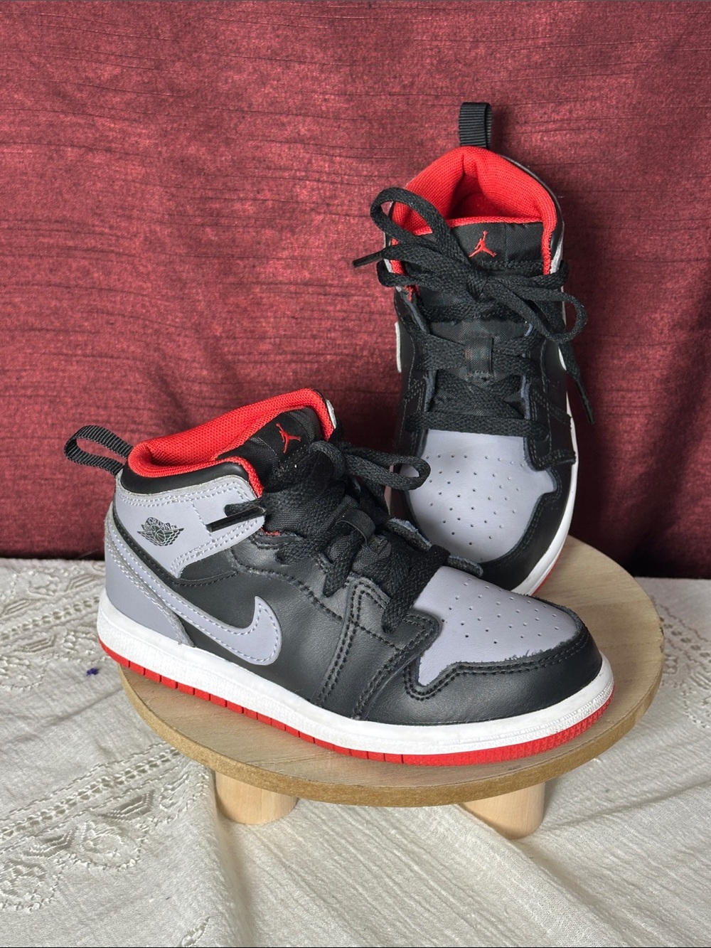 Jordan 1 Mid TD Black Cement Grey Fire Red • Toddler 10C 🔥👟